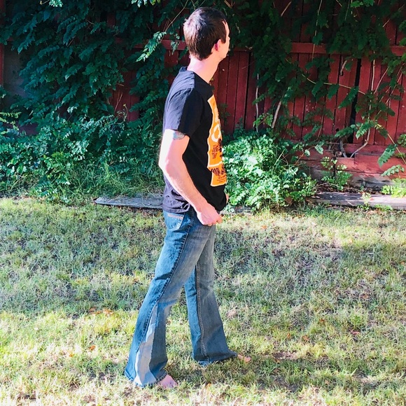 Handmade Bell Bottom Jeans UPCYCLED Jeans Vintage Unisex - Picture 3 of 7